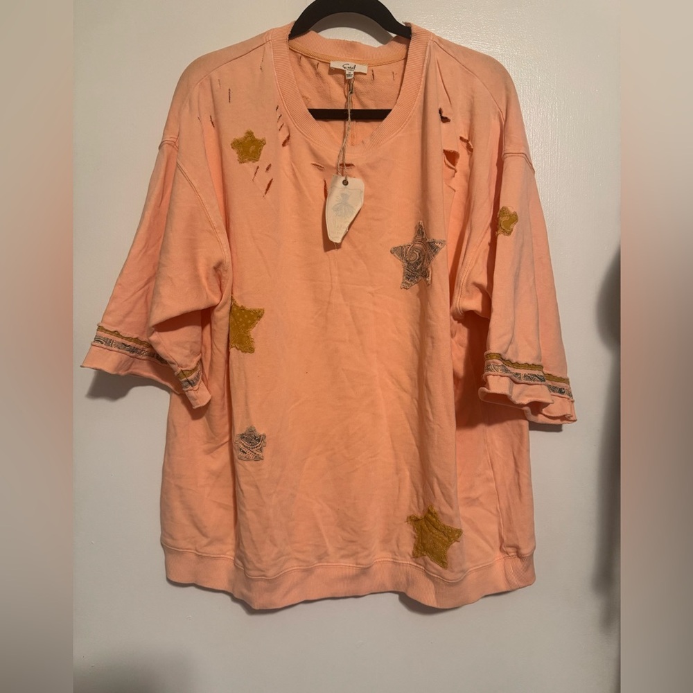 Easel Peach Star Embellished Oversized Sweatshirt Size M